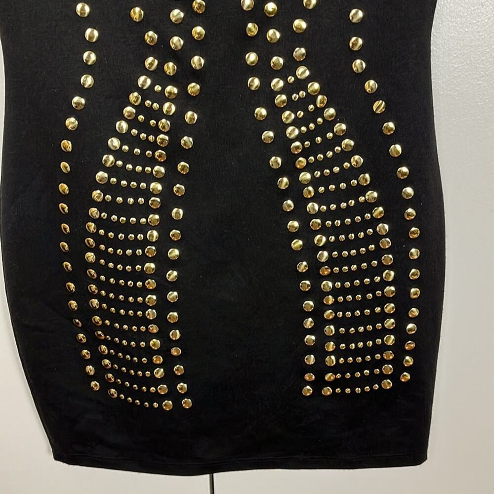 Symphony Knit Black Dress with Gold Metallic Dots Size Large Short Sleeveless - Picture 6 of 9